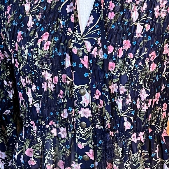 Essue Black Floral Print Gathered Ruching Top Sz-L - Picture 5 of 13